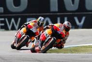 Australian Honda rider Casey Stoner (R) leads Spanish Honda rider Dani Pedrosa